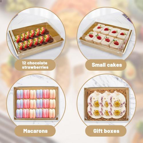 100 Pack 7x5 Inches Charcuterie Boxes with Clear Lids, Paper Bakery Boxes with Window Take Out Containers for Salads, Strawberries, Cookies and Treats (Brown)