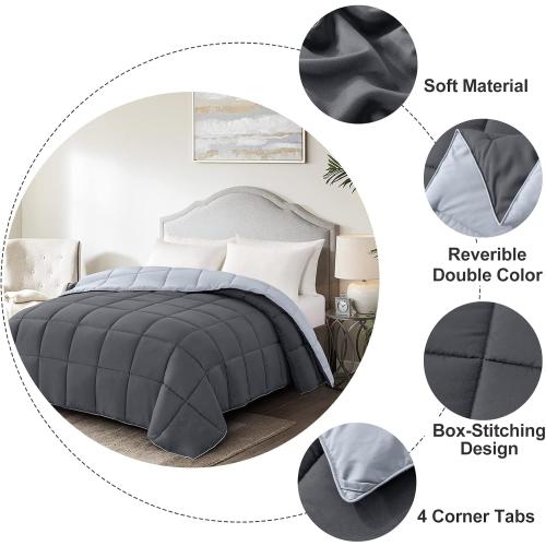 Homelike Moment Comforters Queen Size - Grey Duvet Insert Down Alternative Bed Queen Comforter, Lightweight Bedding Comforters Full Size Quilted Soft All Season Reversible Dark Gray/Light Grey