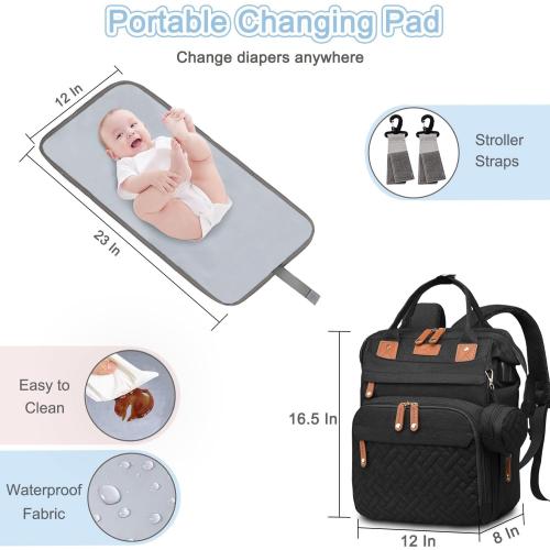 Diaper Bag Backpack Baby Bag for Mom Dad with Changing Pad, 19 Pockets, Large Waterproof Travel Baby Girl Boy Toddle Diaper Bag with Insulated Pocket, Baby Shower Gifts, Black