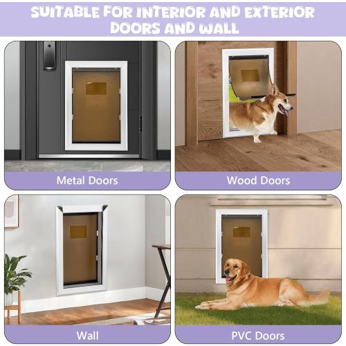 Durable Pet Door, Aluminum Door for Dog and Pets, Large Doggie Door with Automatic Closing Magnetic Flap, Ideal for Interior and Exterior Doors, Screen and Wall, Weather Resistant