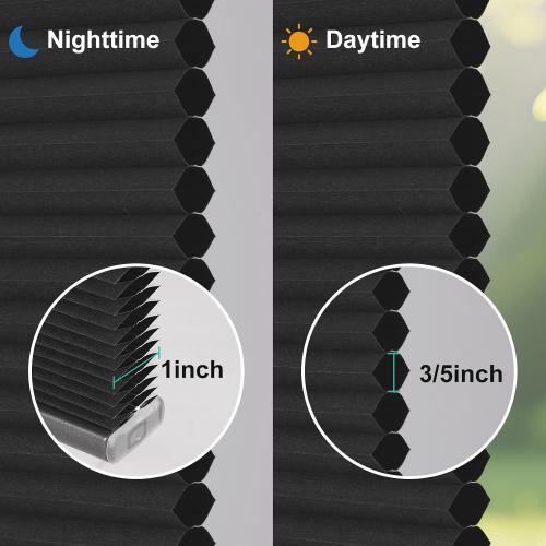 Cordless Cellular Shades, No Drill No Tools Honeycomb Window Blinds, Blackout Light Blocking Cellular Shades for Window, Thermal Insulation Blinds, Easy to Install, Black 29 W x 64 H