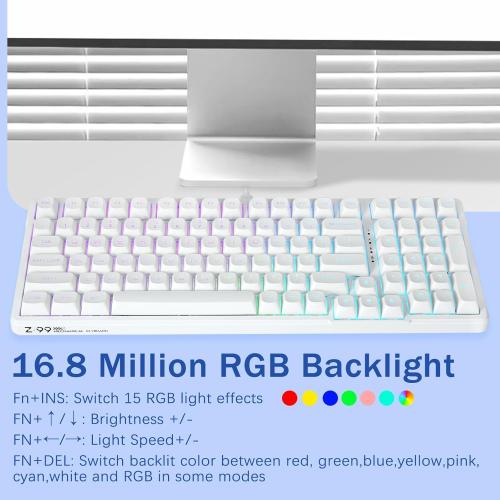 E-Yooso Creamy Mechanical Keyboard Wired, Hot Swappable, Pre-lubed Linear Switches, Gasket Structure with Sound Dampening Foam, RGB Backlit, 99 Keys Custom Gaming Keyboard for PC/Mac,White