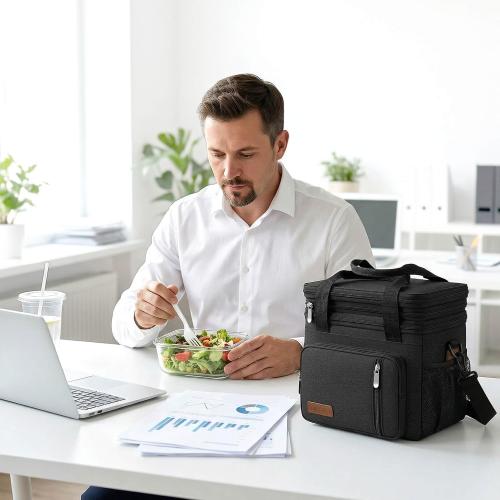 MIYCOO Lunch Bag & Lunch Box for Men Women, Double Deck & Leakproof | Insulated Soft Large Adult Camping Cooler bag for Work, Beach, Picnic, Travel (Black, 15L)