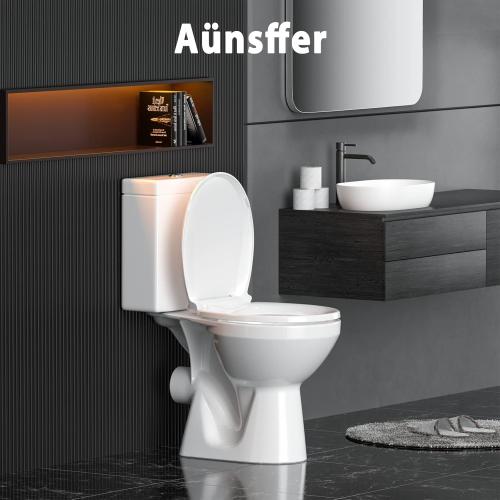Toilet Seat Round Soft Close16.5'', Toilet Lid Slow Close Quiet No Slam, Easy Installation & Release，Safe PP Material Easy Clean, Comfortable Ergonomic Design, 2 Years Support, White Plastic