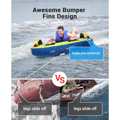 Towable Tubes for Boating 2 Person, Heavy Duty Boat Tubes and Towables, Inflatable Water Tubes for Boats to Pull with Fins, Drainage, Quick Connector, Large Capacity