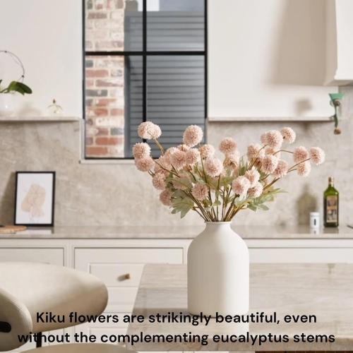 Artificial Flowers for Vase - 12 Stems Beige Faux Silk Mums with Eucalyptus