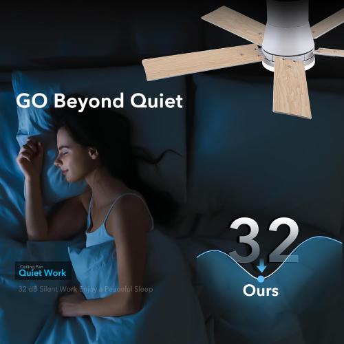 42 Inch Ceiling Fans with Lights and Remote,Flush Mount White Ceiling Fan with 5 Blades,6 Speed Reversible DC Motor,3CCT Dimmable LED-Low Profile Design for Bedroom, Living room & Covered Outdoor