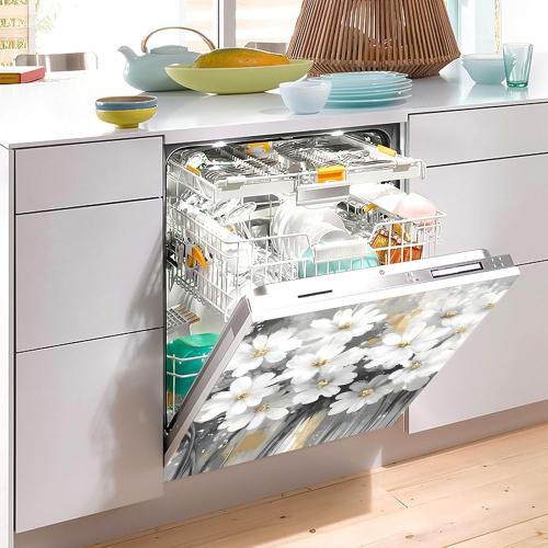 Dishwasher Magnetic Cover White Floral Art Refrigerator Magnetic Cover Magnetic Sticker Dishwasher Door Panel Cover Fridge Appliance Magnetic Sheet Kitchen Art Decor 23x26 inch