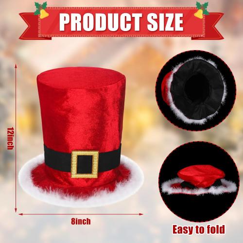 8 H Christmas Santa Top Hat Tree Topper, Large Red Santa Claus Top Hat with White Fluffy Brim Trees Decorations Tabletop Ornaments for Home Winter Xmas Gift Holiday Decor