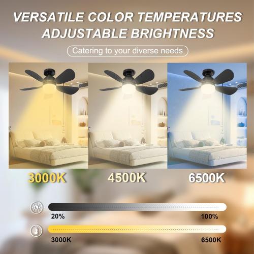 2Pack Socket Fan Light With Remote, Screwing Ceiling Fans with Dimmable Lights, 3 Colors 3000K-6500K,Ceiling Fan Light Kit Bulb for Bedroom Living Room Kitchen Garage Dinning Room