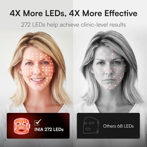 INIA Red Light Therapy Mask for Face, Glow Wireless LED Face Mask Light Therapy with Near-Infrared Red Light (NIR), Rechargeable and Ergonomic Design for Home & Travel