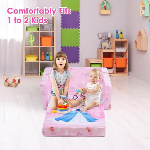 Pink 41L * 23.5W Foldable Kids Sofas Couch 2 in 1 Children Convertible Sofa to Lounger Flip Open Toddlers Sofa Bed