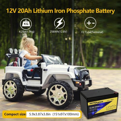 12V 20Ah Lithium LiFePO4 Deep Cycle Battery 2 Pack, 4000  Cycles Rechargeable Battery for Electric Scooter, Ride On Toy, Lighting, Power Wheels, Fish Finder and More with Built-in 40A BMS