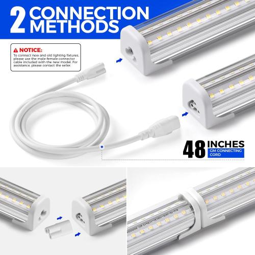 Barrina T8 LED Shop Lights for Workshop 4FT, 50W, 5000K, Daylight White, Clear Cover, Ceiling, V-Shape Shop Light Fixture, Garage, Warehouse, Basement, ETL Listed, 4Packs