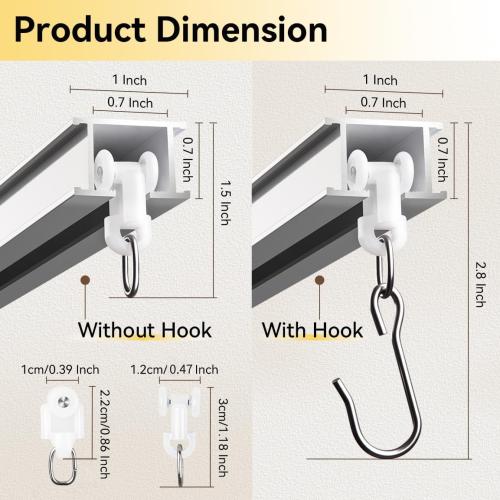 6ft - 9ft Curtain Track, Ceiling Curtain Track for Room Divider, Ceiling Mount Rail Set with Roller Hooks, White, 6ft - 9ft