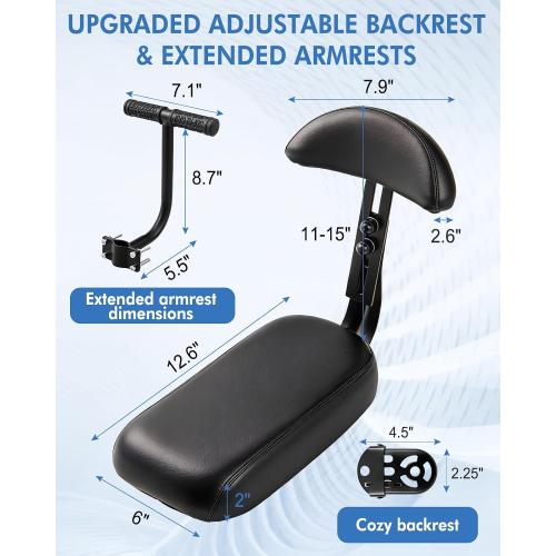 Zacro Kids Bike Seat Set 2.0, Comfort Bike Seat with Adjustable Backrest, Wide Child Bicycle Rear Seat Cushion Back Safety Armrest Handrail Feet Pedals, Children Bicycle Back Seat for Over 5 Years Old