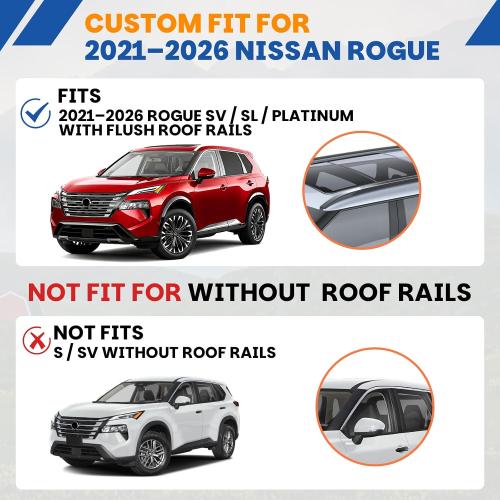 300Lbs Roof Rack Cross Bars Fit for 2021-2026 Nissan Rogue SV/SL/Platinum with Flush Roof Rails, Heavy-Duty Aluminum Crossbars, Sunroof Compatible, Easy Installation Cargo Accessories