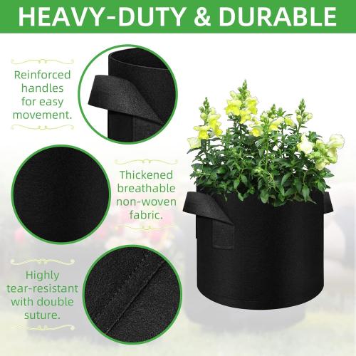 LITLANDSTAR Bundle Grow Bags, Heavy Duty Thickened Nonwoven Aeration Fabric Pots with Handles, Aeration Grow Bags for Vegetable/Flower/Plant