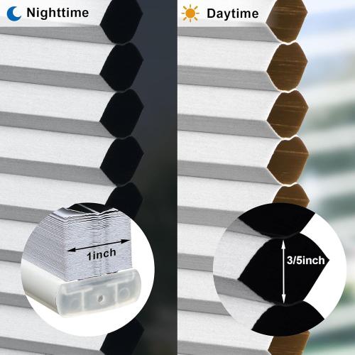 LazBlinds Cordless Cellular Shades, No Tools No Drill Blackout Honeycomb Shades Pleated Blinds for Windows, 24'' W x 48'' H, Silver White