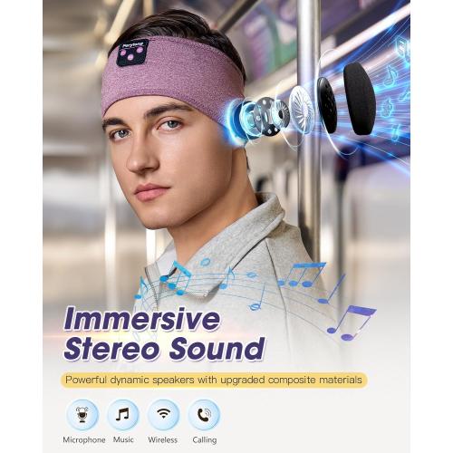 Perytong Sleep Headphones Bluetooth 5.4, Sleep Headphones for Side Sleepers with Ultra-Thin HD Stereo Speakers, Wireless & Sweat Resistant Sport Earphones for Workout Yoga Travel