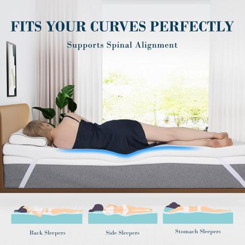 WHITE 3 Inch Queen Size Memory Foam Mattress Topper, Cooling Gel Bed Topper with Removable Cover, Soft & Pain Relief & Breathable, CertiPUR-US & Oeko-Tex Certified