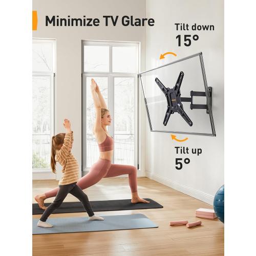 Black Perlegear Full Motion TV Mount for Most 26–65 inch Flat or Curved TVs up to 82 lbs, Wall Mount TV Bracket with Articulating Arms, Tool-Free Tilt, Swivel, Extension, Max VESA 400x400mm, PGMF3