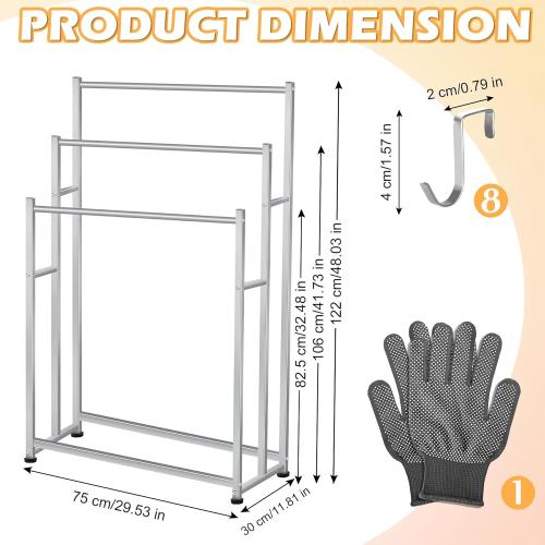 47.6 Inch Tall Free Standing Towel Racks 3 Tier Pool Towel Rack Outdoor Oversized Floor Bath Towel Drying Valet Holder Blanket Quilt Rack Stand for Bathroom Bedroom Beach Hot Tub Gym Pool Area Outside