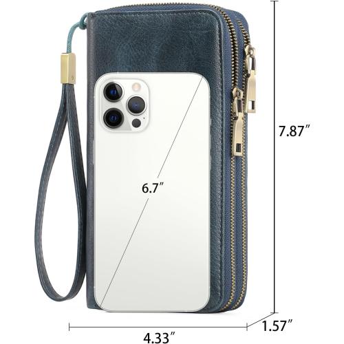 GAEKEAO Wallet for Women Clutch RFID Blocking Wristlet Leather Purse Large Capacity Credit Card Holder with Grip Hand Strap