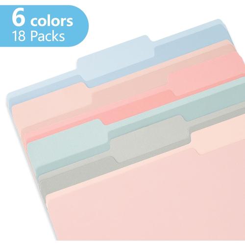 Two Tone Colored File Folders,18 Pack 6 Pastel Colors Manilla Folders 8.5x11,Assorted Colors 1/3 Cut Tab File Folders Letter Size,School Business Office Folders for Document