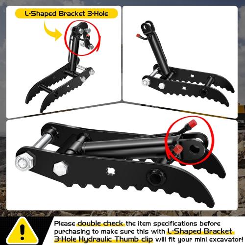 Mini Excavator Hydraulic Thumb with 2 Heavy-Duty Steel L-Shaped Bracket,Compatible with Typhon&Agt Mini Excavators under 3 Tons,L-Shaped Bracket Hydraulic Thumb Clip for Classic&Chinese Mini Excavator