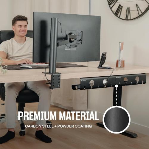 No-Drill Under Desk Cable Management Tray - 2-Pack Wire Organizer for Standing Desk - Cord Management System with Power Strip Holder - L