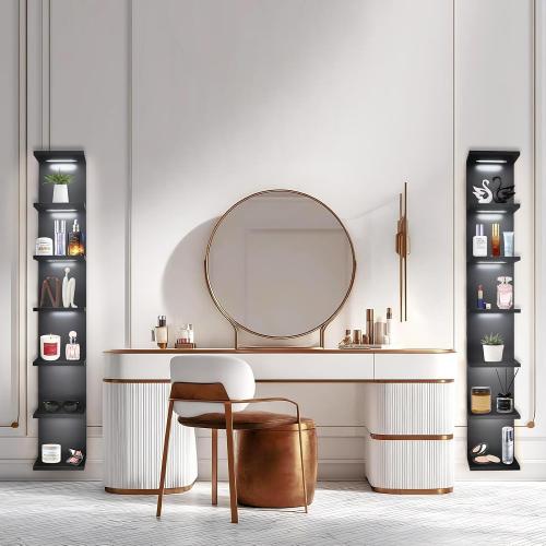 7 Tier Wall Shelves with Led Light, Lack Wall Shelf Unit, Vertical Shelf with Remonte Control,Black Shelves