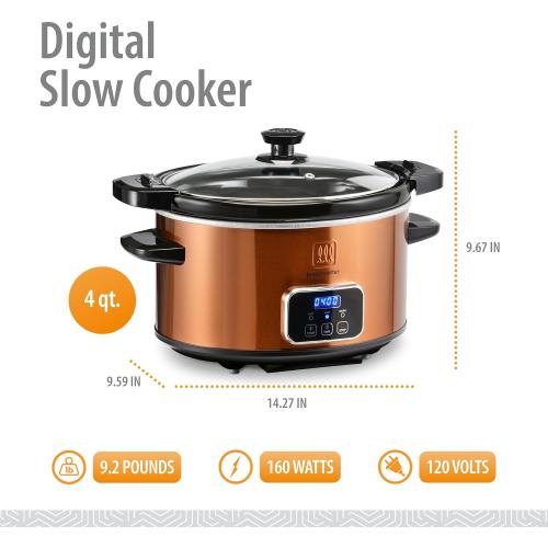 Toastmaster 4-Quart Digital Slow Cooker with Locking Lid - Food Warmer for Dip, Soups, Parties, Meal Preparation & More - Copper