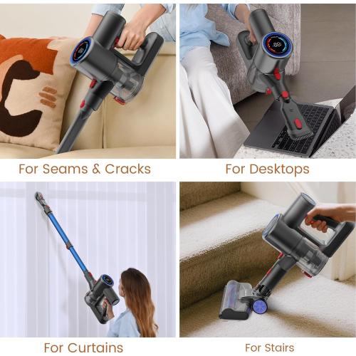 VersLife Z8 Cordless Vacuum Cleaner, 40kPa/500W Power Suction, LED Display, 6-in-1 Lightweight Stick Vacuum with Green LED Light, 6-Stages Filtration, Self-Standing for Pet Hair Hard Floor Carpet