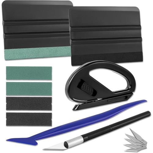 Window Tint Kit, Profession Car Wrap Kit with Felt Squeegee and Felt Replacements, Craft Knife and Blades, Safe Vinyl Cutter, Micro Squeegee for Vinyl Wrap Tools Tint Tools