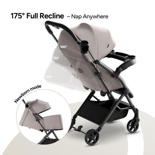 Mompush Lithe V2 Lightweight Travel Stroller, Compact Foldable Baby Stroller with Travel Bag, One-Hand Fold Stroller, Snack Tray, Mechanical Recline Seat, Airplane-Ready, UPF 50  Canopy & Rain Cover