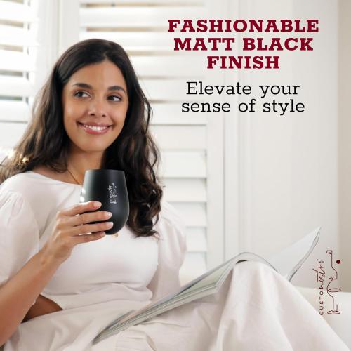 Gusto Nostro Marble Wine Chiller for Glass and Stainless Steel Tumbler Set of 2 - Wine Glass Chiller Holder for Freezer - Cool Set of Two Chillers & Stemless Wine Metal Tumblers for Home, Bar (Black)