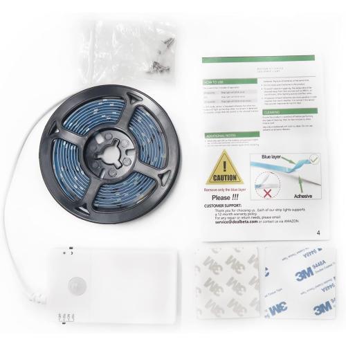 echosari Battery Operated Motion Sensor Cabinet Strip Lights, 9.8Ft 90 LED Counter Closet Strip Light, Motion & Night Sensor Safe Tape Light for Stairs Wardrobe Kitchen (Cool White)