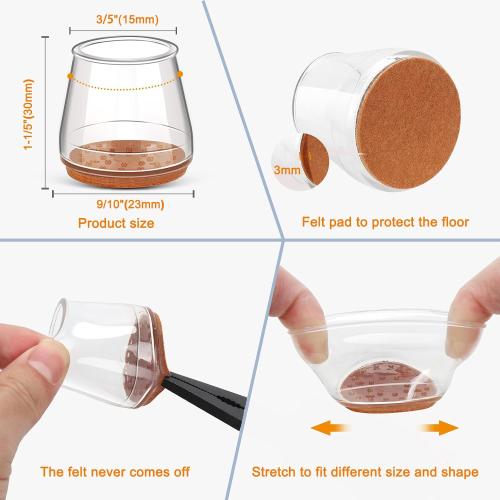 24Pcs Silicone Chair Leg Floor Protectors, Felt Furniture Pads for Hardwood Floors, Rubber Chair Leg Protector for Hardwood Floors, Chair Leg Caps Chair Leg Covers for Wooden Floors(Clear, XSmall)
