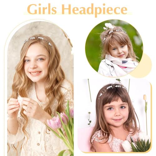 JIEYAO  Flower Girl Hair Accessory, Pearl Headpiece for Girls and Women Adjustable Wedding Headband Head Crown for Women Girls Wedding Birthday Party First Communion