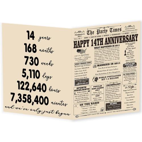 YiKaLus Large 14th Anniversary Card Gift for Him Her, Vintage 14 Year Wedding Anniversary Decoration for Women Men, 14th Aday Gifts for Husband Wife