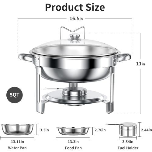 Chafing Dishes for Buffet Set: 100% Pre-installed Chafers for Catering - Round Chafing Dish Buffet Set with Lids | Chafers and Buffet Warmers Sets | Serving Food Warmer | Chafers Servers Sets