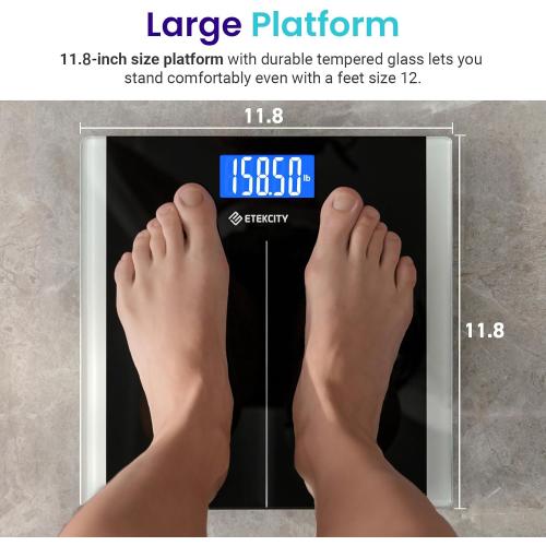Etekcity Bathroom Scale for Body Weight, Highly Accurate Digital Electronic Weighing Machine for People, LCD Display, Large Size, 6mm Tempered Glass for Safe Home Use, Batteries Included, 400 lbs