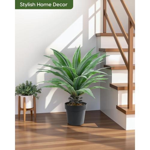 Velener Artificial Agave Plant in Black Pot with Real Stone Pebbles, Large Fake Agave Plants with Green Serrated Leaves, Faux Yucca for Indoor and Outdoor Decor-32 Inches Tall, 40 Leaves