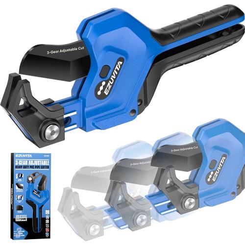 3-Gear Adjustable Heavy Duty PVC Pipe Cutter, Cuts Up to 2-1/2, Aluminum Alloy Ratcheting Tubing Cutter Tool for PEX, PVC, CPVC, PE, PP, Rubber Hose, Fit for Home Repairs and Plumbing work