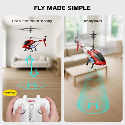 Color red SYMA S107H-E RC Helicopter for Kids 8-12 and Beginners, Remote Control Helicopter with Altitude Hold, 2 Speed Modes, Whole Alloy Toy for Boys Girls Indoor Gift