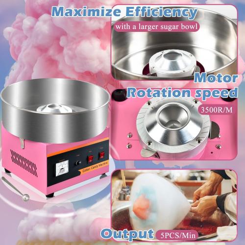 Cotton Candy Machine Commercial, 1000W Cotton Candy Maker Machine, Candy Floss Maker, with Stainless Steel Bowl, Sugar Scoop,Anti-Rust Coating, for Family Party, Kids Birthday Pink