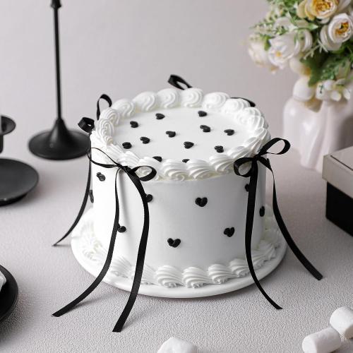 Remerry 6 Inch Black Round Fake Cake Black Bow Birthday Fake Cake Decor