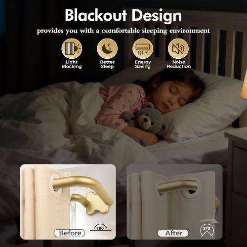 Gold Double Curtain Rods 32 to 58 Inch (2.6-4.8ft), USFOOK Blackout Wrap Around Curtain Rods for Windows 20 to 54 Inches, 6/8 Inch Room Darkening Curtain Rod, Decorative Rods for Home