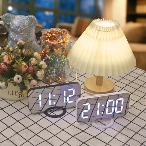 Digital Alarm Clock, Mirror LED Desk Clock with Large Display, White